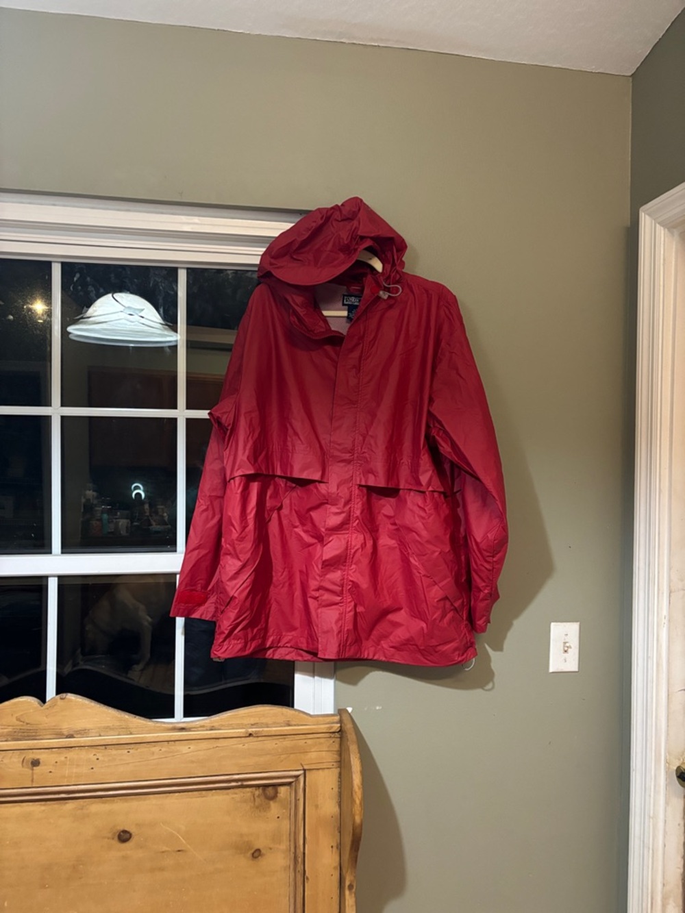 Lands' End Red Raincoat with Hood and Water-Resistant Fabric